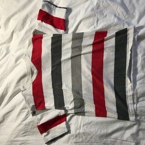 Red, Gray, and White Striped T-Shirt